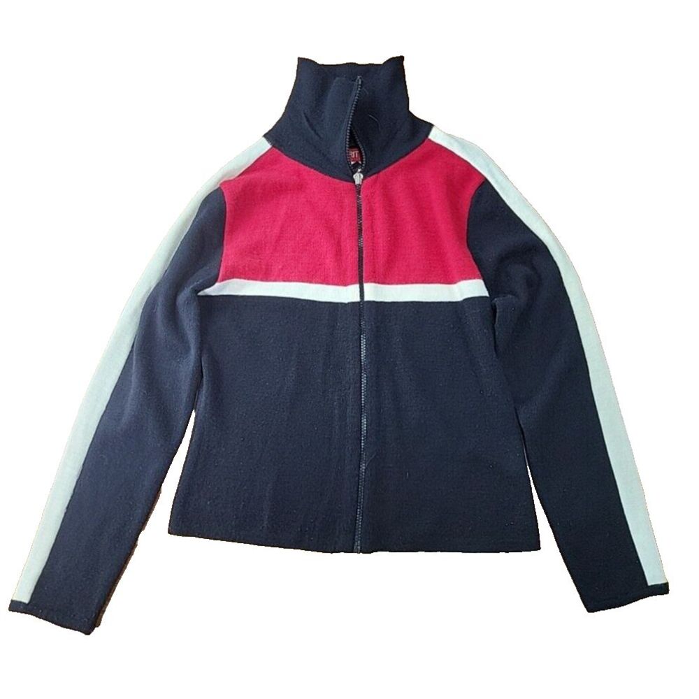 Vintage Esprit Wool Sweater Zip Up Color‎ Block Womens Size Medium Red 90s Y2K